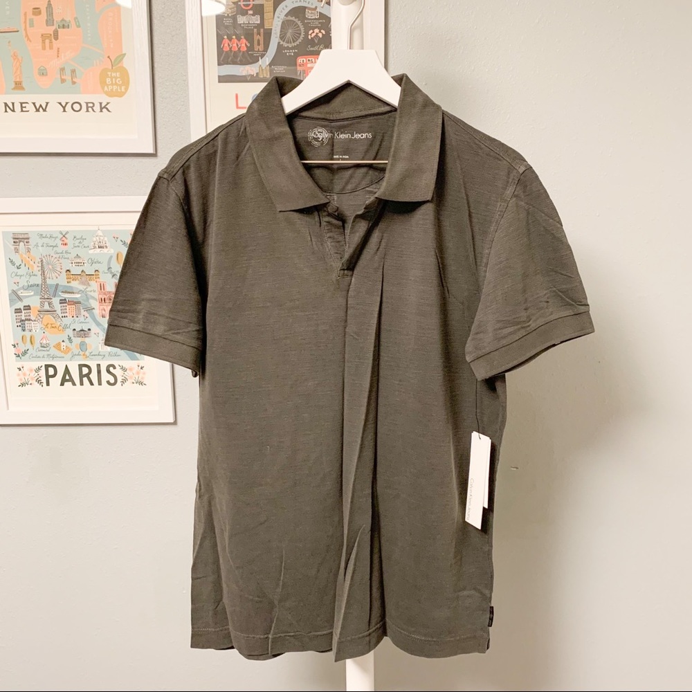 NWT Clavin Klein Jeans Gray Polo Shirt L
